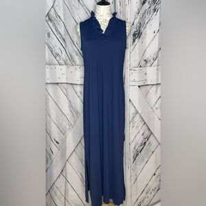 LULU-B Ruffle-Neck Sleeveless Maxi Dress Navy M